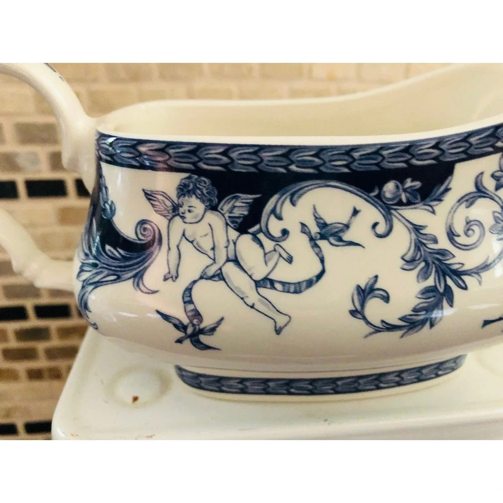 The Royal Palaces by‎ Rosina-Queens Gravy Boat White with Blue Cherub Design